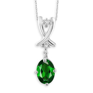 JewelonFire 0.80 Carat T.G.W. Chrome Diopside and White Diamond Accent Sterling Silver Pendant - Assorted Colors