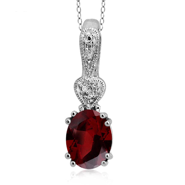 JewelonFire 2.15 Carat T.G.W. Garnet and White Diamond Accent Sterling Silver Pendant - Assorted Colors