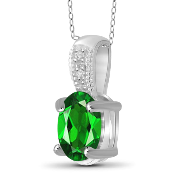 JewelonFire 0.80 Carat T.G.W. Chrome Diopside and White Diamond Accent Sterling Silver Pendant - Assorted Colors