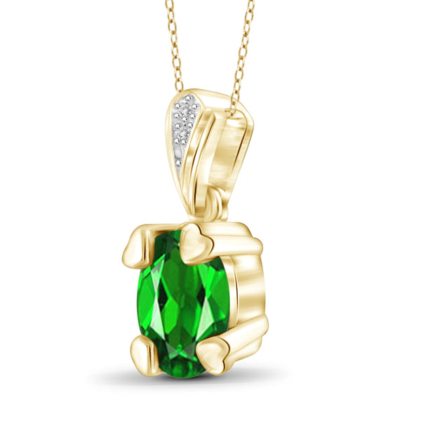 JewelonFire 1.20 Carat T.G.W. Chrome Diopside and White Diamond Accent Sterling Silver Pendant - Assorted Colors