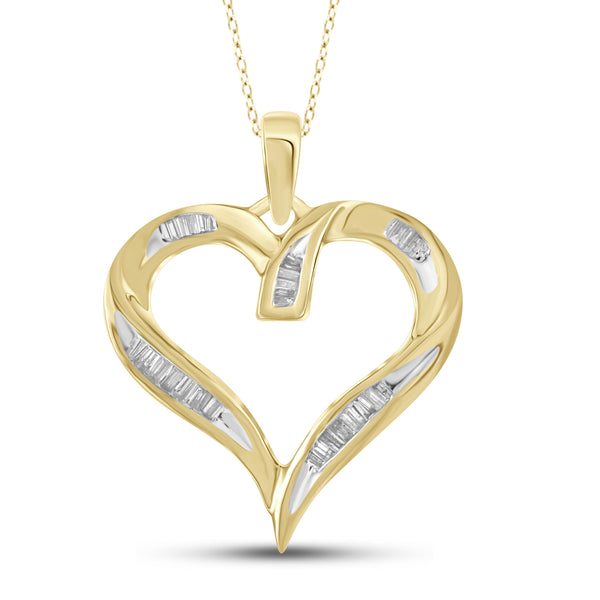 JewelonFire 1/4 Carat T.W. White Diamond Sterling Silver Open Heart Pendant - Assorted Colors
