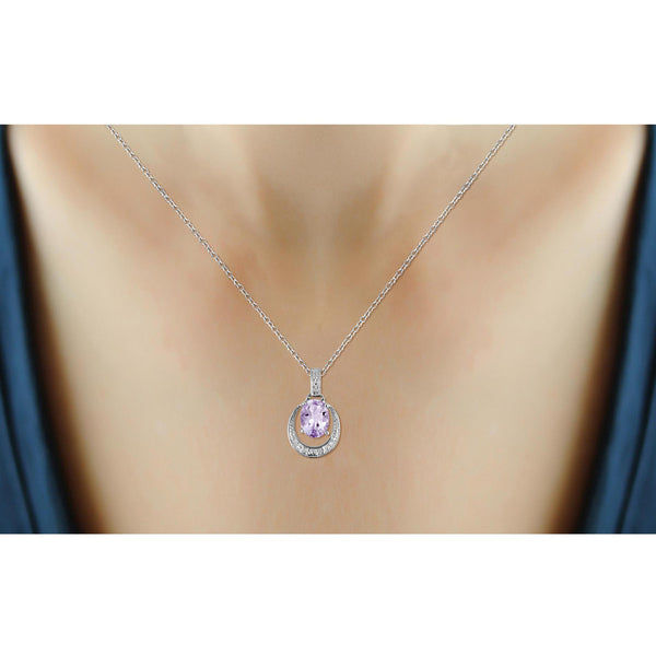 JewelonFire 1.00 Carat T.G.W. Pink Amethyst And 1/20 Carat T.W. White Diamond Sterling Silver Pendant - Assorted Colors