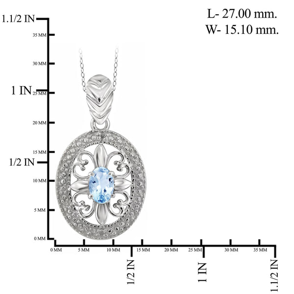 JewelonFire 1/2 Carat T.G.W. Sky Blue Topaz and White Diamond Accent Sterling Silver Pendant - Assorted Colors