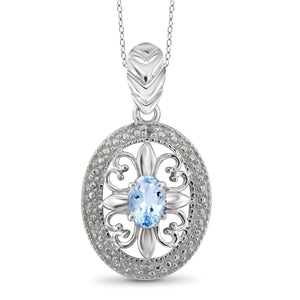 JewelonFire 1/2 Carat T.G.W. Sky Blue Topaz and White Diamond Accent Sterling Silver Pendant - Assorted Colors