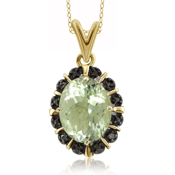 JewelonFire 1.85 Carat T.G.W. Green Amethyst and Black Diamond Accent Sterling Silver Pendant - Assorted Colors