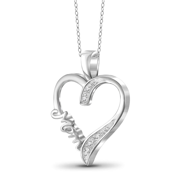 JewelonFire White Diamond Accent Sterling Silver Mother Heart Pendant - Assorted Colors