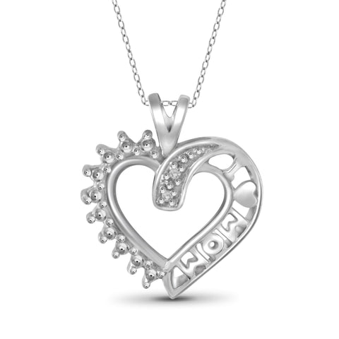 JewelonFire White Diamond Accent Sterling Silver Mother Heart Pendant - Assorted Colors