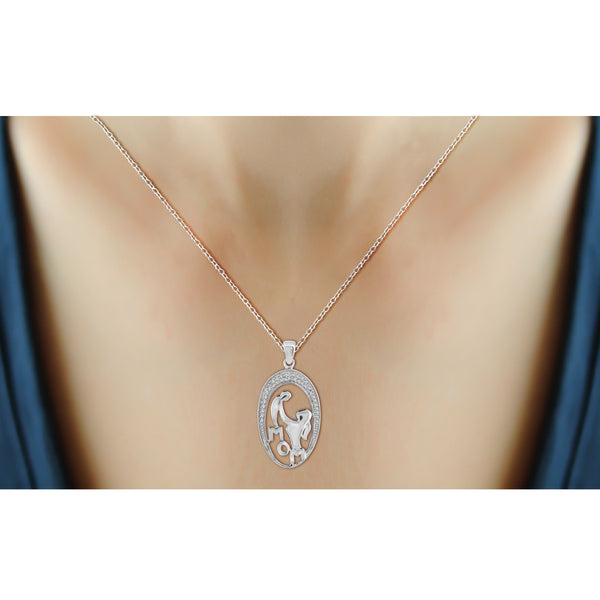 JewelonFire White Diamond Accent Sterling Silver Mother and Child Pendant - Assorted Colors