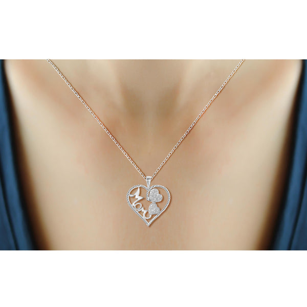 JewelonFire 1/7 Carat T.W. White Diamond Sterling Silver Mother Heart Pendant - Assorted Colors