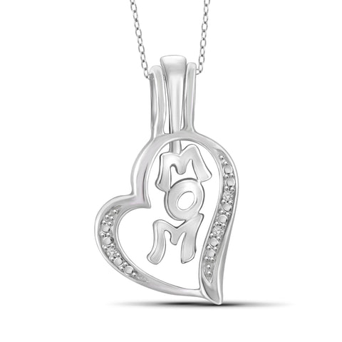 JewelonFire White Diamond Accent Sterling Silver Mother Heart Pendant