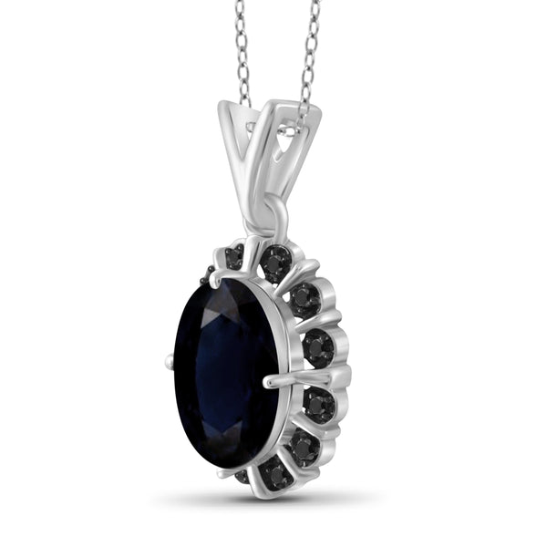JewelonFire 1.90 Carat T.G.W. Sapphire and Black Diamond Accent Sterling Silver Fashion Pendant - Assorted Colors