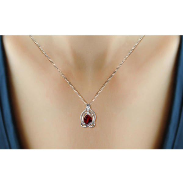 JewelonFire 1 1/2 Carat T.G.W. Garnet And White Diamond Accent Sterling Silver Pendant - Assorted Colors