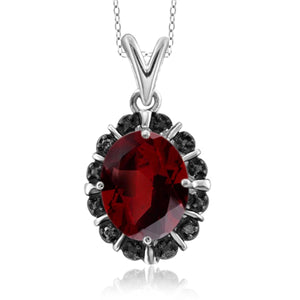 JewelonFire 2.15 Carat T.G.W. Garnet and Black Diamond Accent Sterling Silver Pendant - Assorted Colors