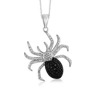 JewelonFire 1/20 Ctw Black & White Diamond Sterling Silver Spider Pendant