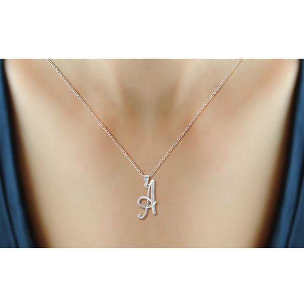 JewelonFire White Diamond Accent Sterling Silver "A TO Z" Initial Pendant
