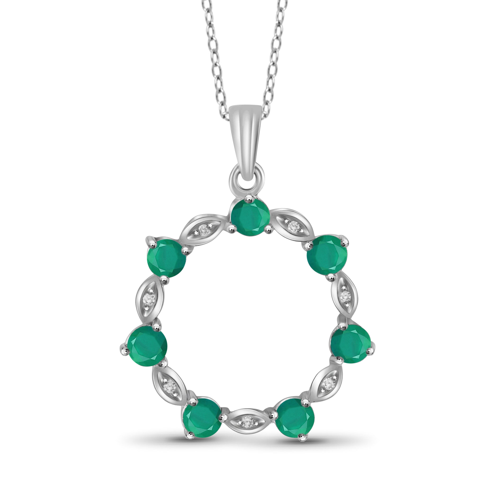 JewelonFire 1 1/3 Carat T.G.W. Emerald And White Diamond Accent Sterling Silver Circle Pendant - Assorted Colors