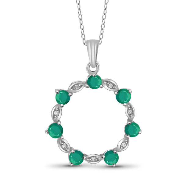 JewelonFire 1 1/3 Carat T.G.W. Emerald And White Diamond Accent Sterling Silver Circle Pendant - Assorted Colors