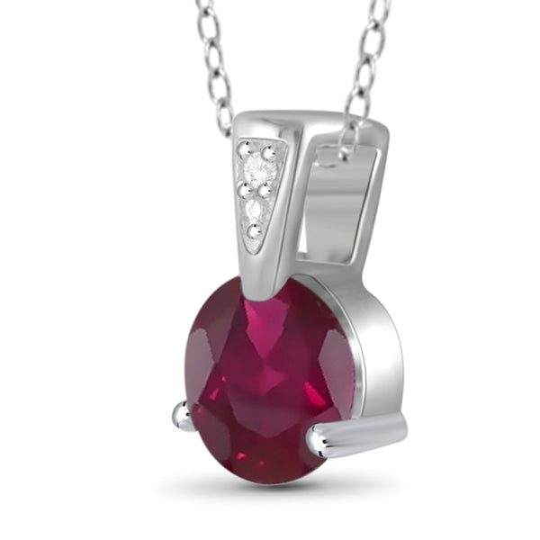 JewelonFire 1 1/5 Carat T.G.W. Ruby and White Diamond Accent Sterling Silver Fashion Pendant - Assorted Colors