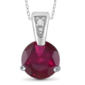 JewelonFire 1 1/5 Carat T.G.W. Ruby and White Diamond Accent Sterling Silver Fashion Pendant - Assorted Colors