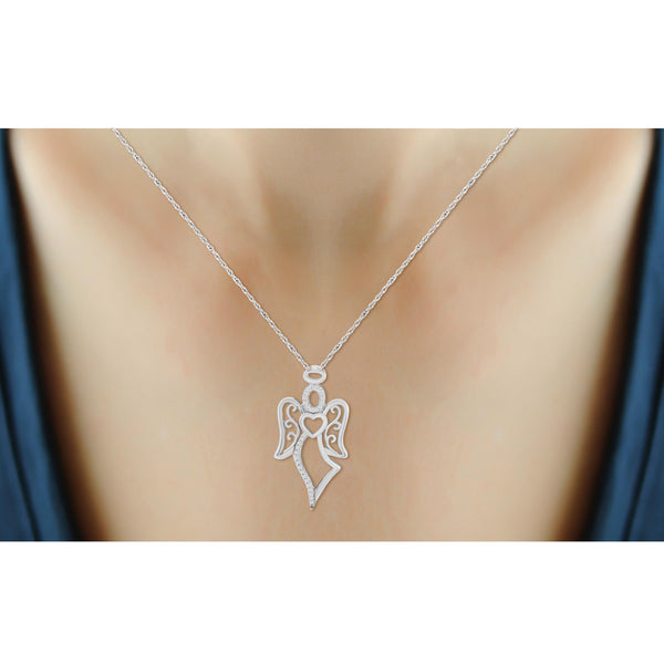 JewelonFire 1/5 Ctw White Diamond Angel Pendant in Sterling Silver - Assorted Finish