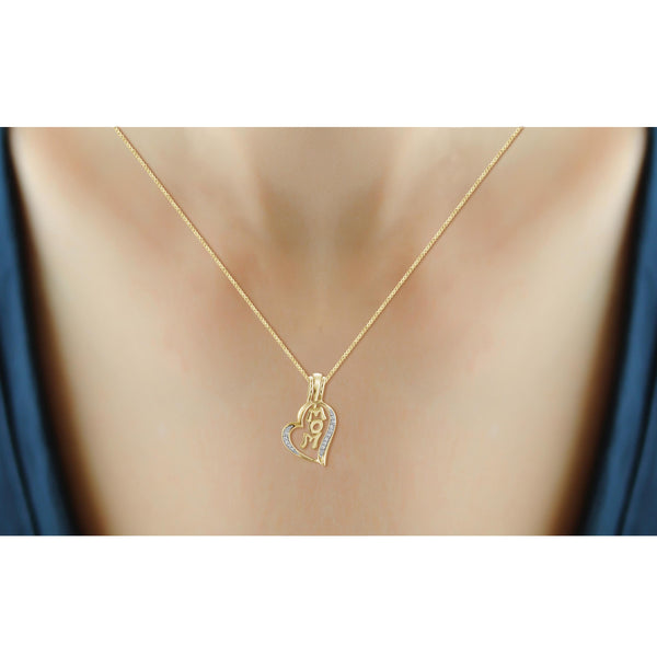 JewelonFire White Diamond Accent 14kt Gold Plated Brass Mom Heart Pendant