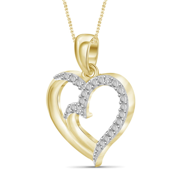 JewelonFire White Diamond Accent 14kt Gold Plated Brass Heart Pendant