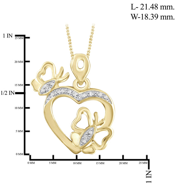 JewelonFire White Diamond Accent 14kt Gold Plated Brass Butterfly Heart Pendant