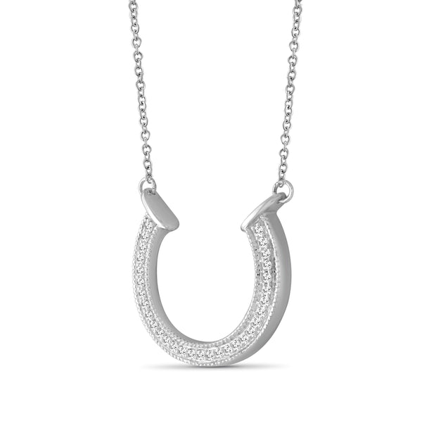 JewelonFire 1/4 Ctw White Diamond Sterling Silver Horseshoe Pendant