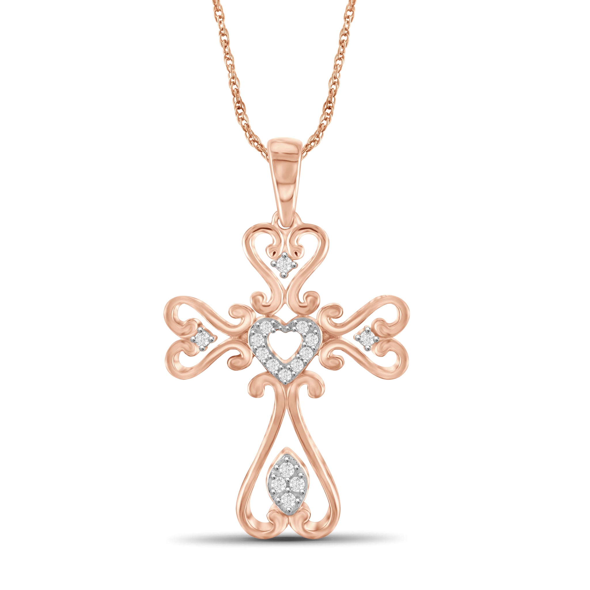 JewelonFire 1/7 Carat T.W. White Diamond Rose Gold Over Silver Cross Pendant