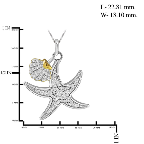 JewelonFire 1/5 Carat T.W. White Diamond Two Tone Silver Seashell Starfish Pendant