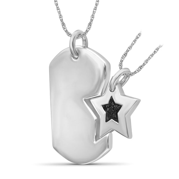 JewelonFire 1/20 Carat T.W. Black Diamond Sterling Silver Star Dog Tag Pendant