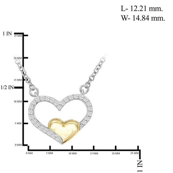 JewelonFire 1/7 Carat T.W. White Diamond Two Tone Silver Double Heart Pendant