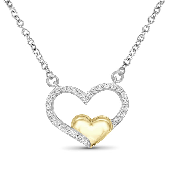 JewelonFire 1/7 Carat T.W. White Diamond Two Tone Silver Double Heart Pendant