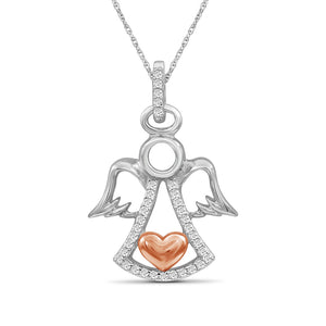 JewelonFire 1/10 Ctw White Diamond Angel Heart Pendant in Two-Tone Sterling Silver