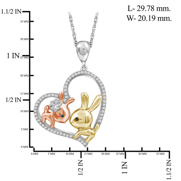 JewelonFire 1/7 Ctw Multi Color Diamond Tri-Tone Sterling Silver Bunny Baby & Mom Heart Pendant