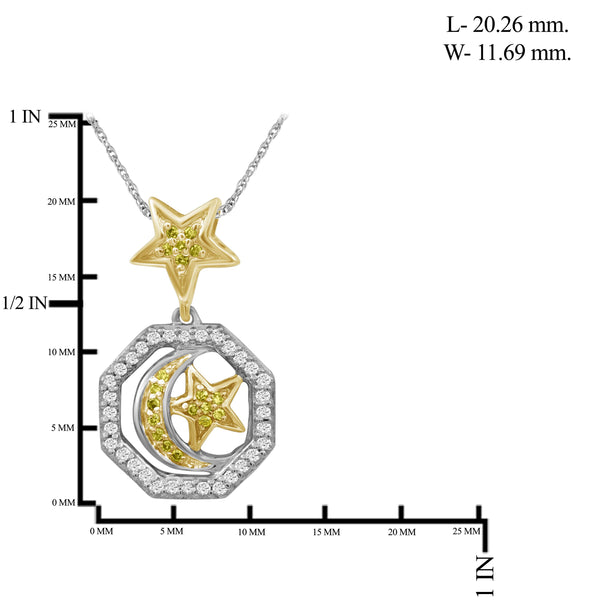 JewelonFire 1/7 Carat T.W. Yellow And White Diamond Two Tone Silver Star & Moon Octagon Pendant