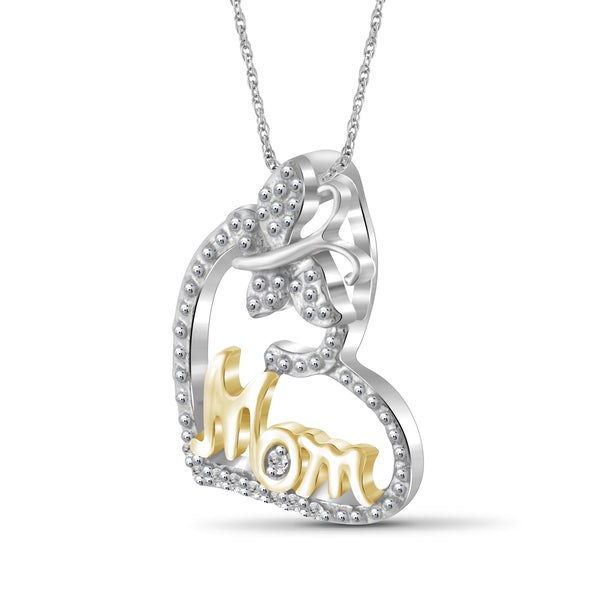 JewelonFire White Diamond Accent Two Tone Sterling Silver Mom Pendant