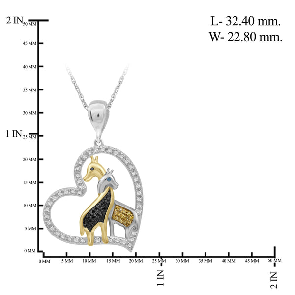 JewelonFire 1/5 Ctw Multi Color Diamond Two-Tone Sterling Silver Giraffes Heart Pendant