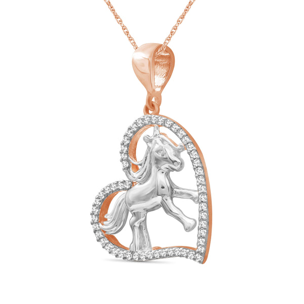 JewelonFire 1/7 Ctw White Diamond Two-Tone Sterling Silver Horse Pendant