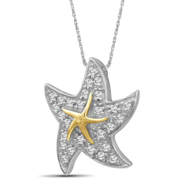 JewelonFire 1/10 Carat T.W. White Diamond Star Fish Pendant in Two-Tone Sterling Silver