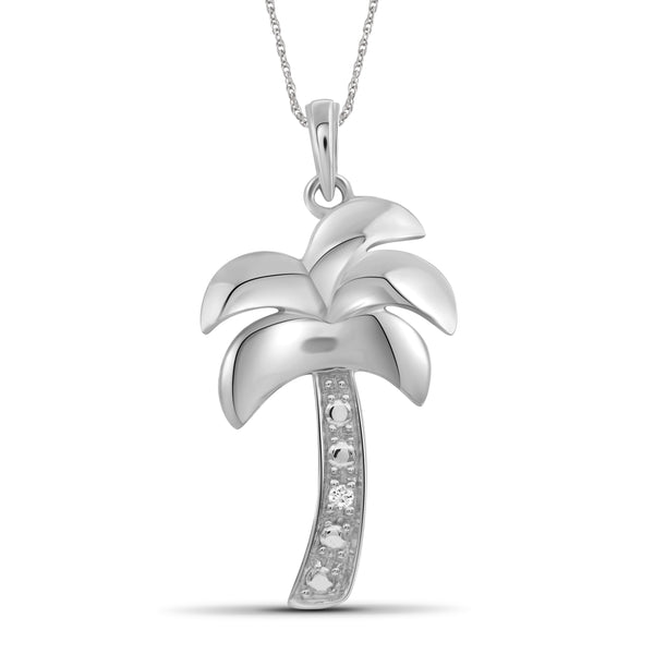 JewelonFire Accent White Diamond Sterling Silver Palm Tree Pendant - Assorted Colors