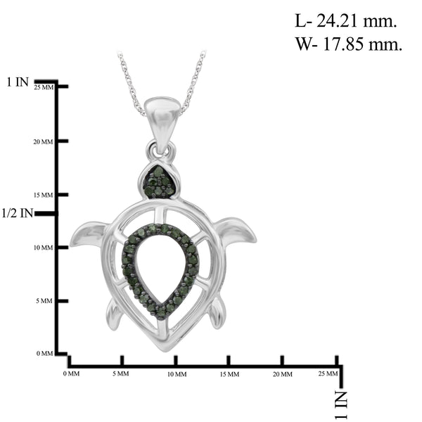 JewelonFire 1/10 Ctw Green Diamond Sterling Silver Turtle Pendant