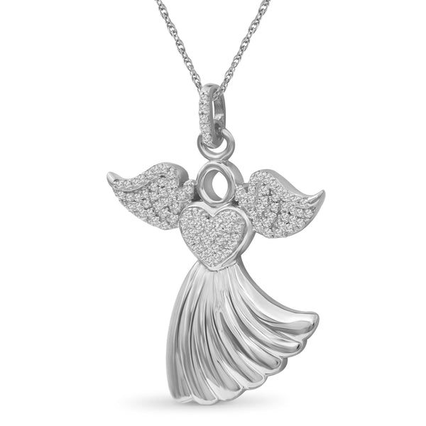 JewelonFire 1/4 Ctw White Diamond Angel Pendant in Sterling Silver - Assorted Finish