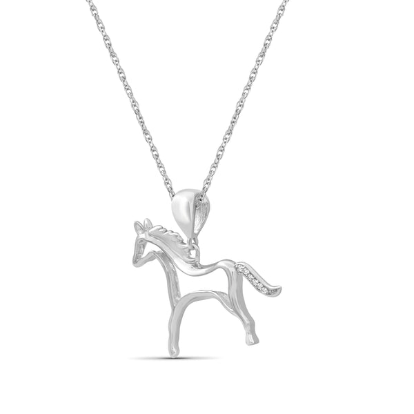 JewelonFire Accent White Diamond Sterling Silver Horse Pendant