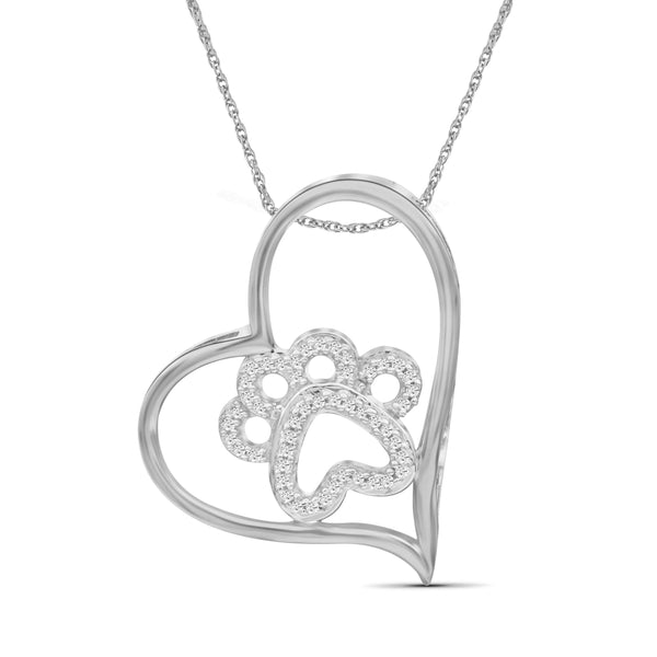 JewelonFire 1/7 Carat T.W. White Diamond Sterling Silver Paw Heart Pendant - Assorted Colors