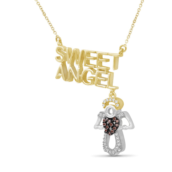 JewelonFire 1/10 Ctw Red & White Diamond "Sweet Angel" Necklace in Two-Tone Sterling Silver