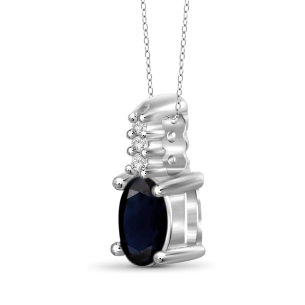 JewelonFire 0.30 Carat T.G.W. Sapphire and White Diamond Accent Sterling Silver Pendant