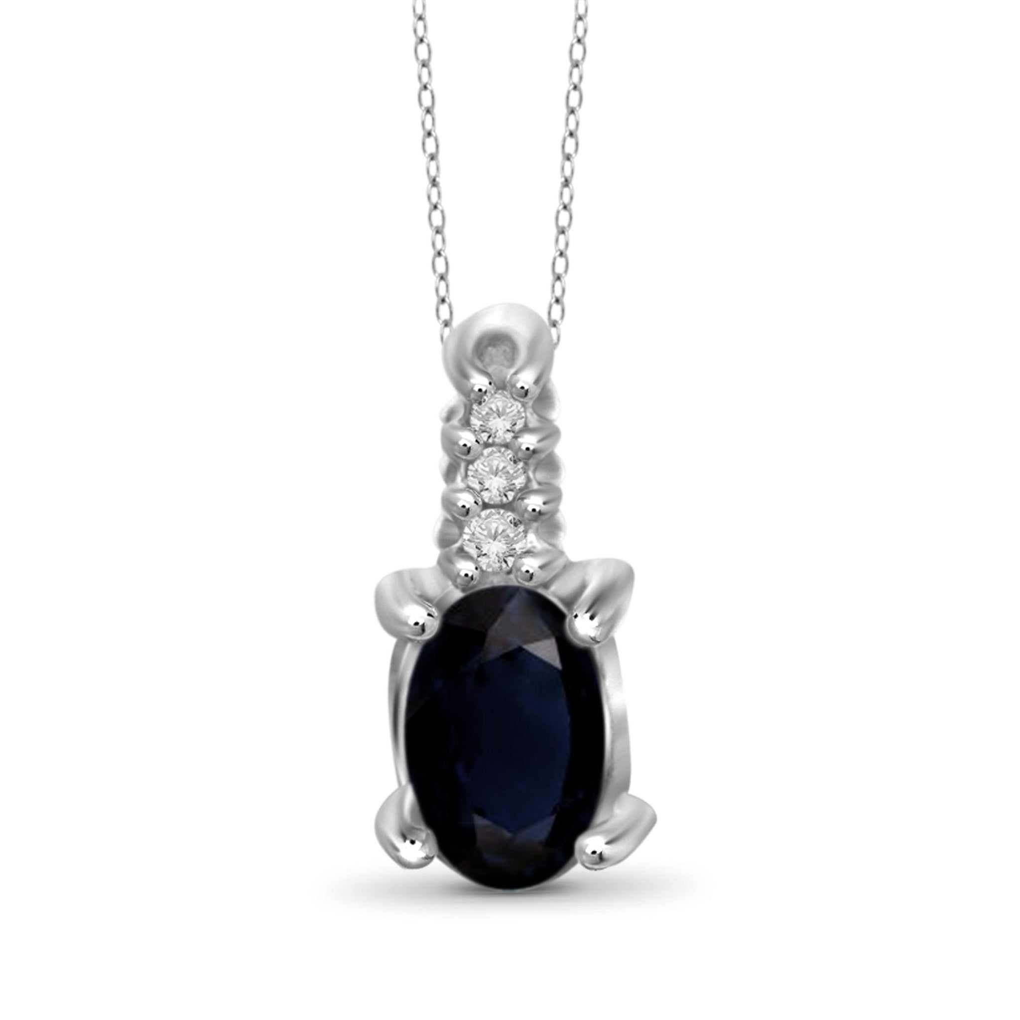 JewelonFire 0.30 Carat T.G.W. Sapphire and White Diamond Accent Sterling Silver Pendant
