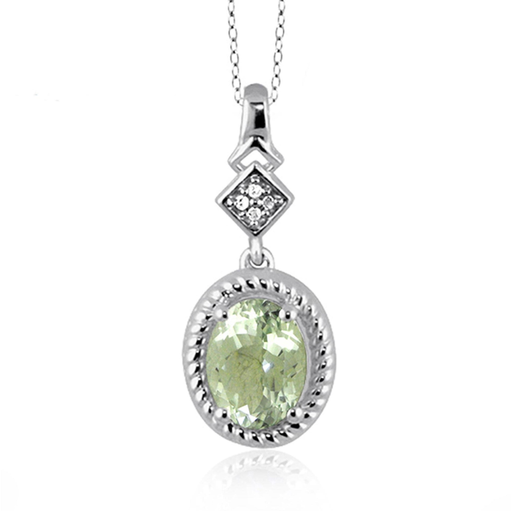 JewelonFire 1 1/3 Carat T.G.W. Green Amethyst And White Diamond Accent Sterling Silver Pendant - Assorted Colors