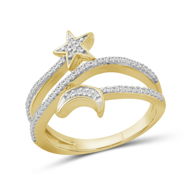 JewelonFire 1/4 Carat T.W. White Diamond Sterling Silver Star & Moon Ring - Assorted Colors